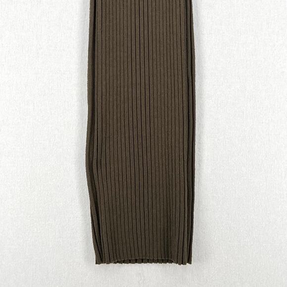 ALEXANDER MCQUEEN Genesis Ribbed Cotton Blend Midi Dress Womens Olive Green Knit - Picture 8 of 15